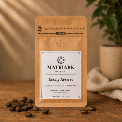 Ebony Reserve 3 oz coffee sample bag by Matriark Coffee Co.