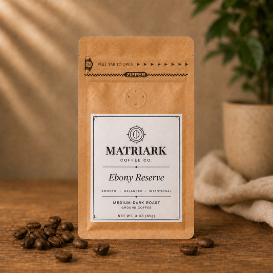 Ebony Reserve 3 oz coffee sample bag by Matriark Coffee Co.