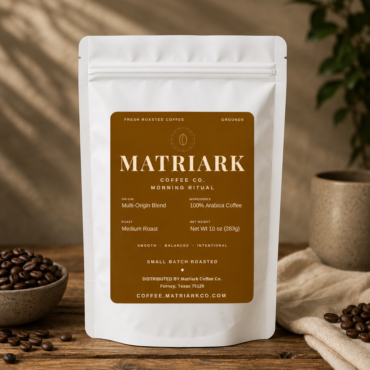 Morning Ritual medium roast coffee bag by Matriark Coffee Co.